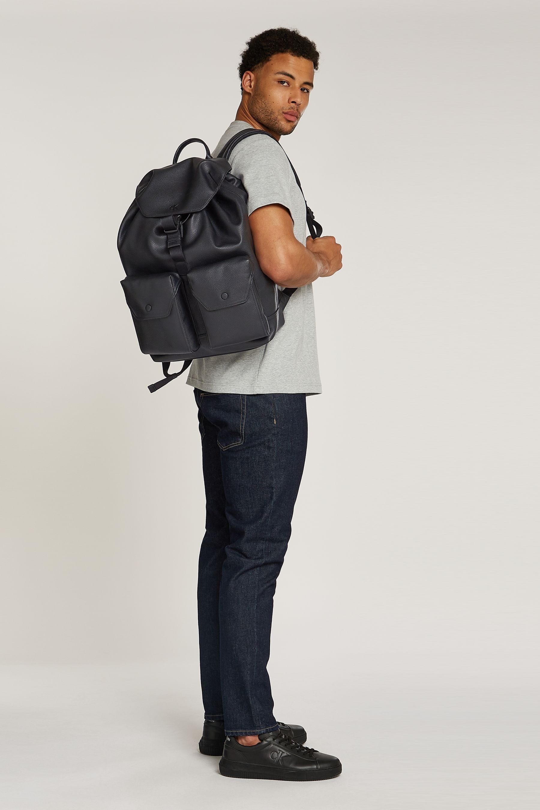 Calvin Klein Black Over Webbing Flap Backpack onesize Mens