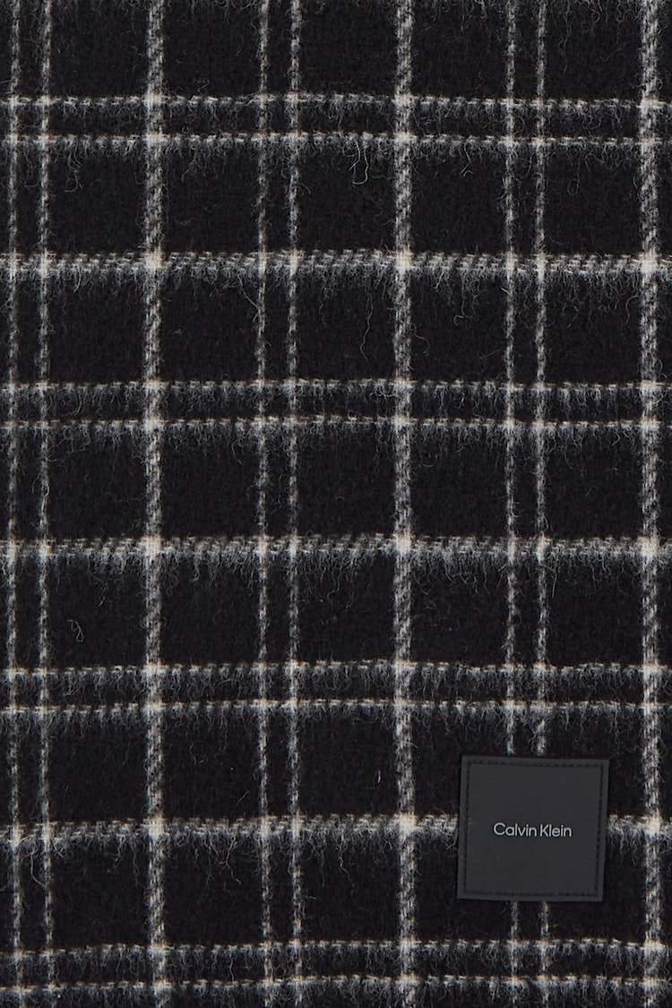 Calvin Klein Black Mini Check Wool Scarf - Image 2 of 3