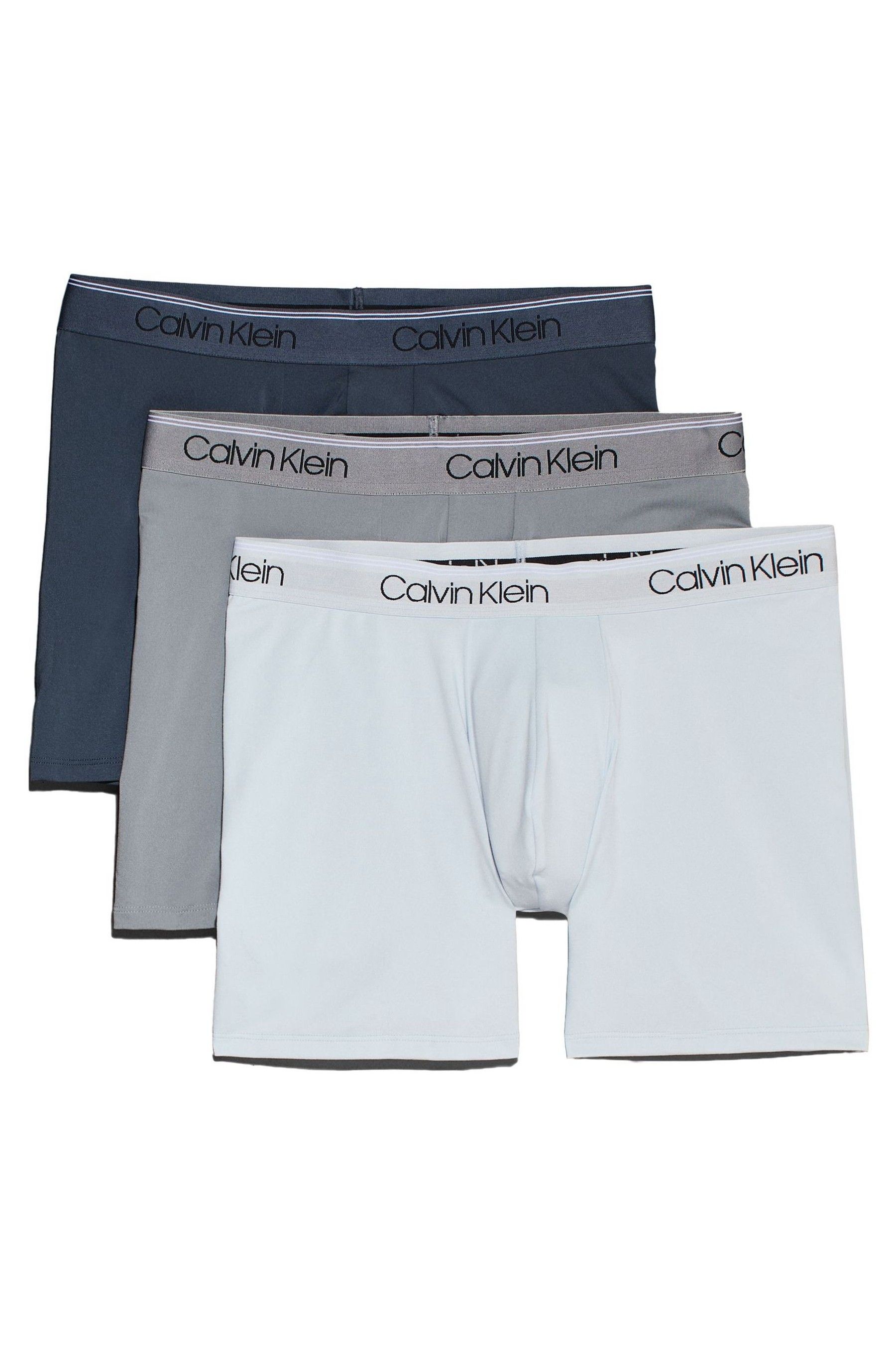 Buy Calvin Klein Blue Tonal Long Cotton Stretch Trunks 3 Pack Boxers from the Next UK online shop