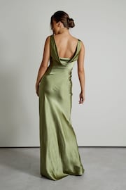 Six Stories Moss Green Halter Neck Satin Bridesmaid Dress - Image 2 of 6