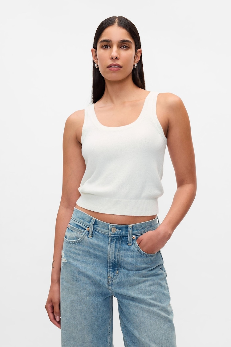 Gap White CashSoft Cropped Vest Top - Image 1 of 5