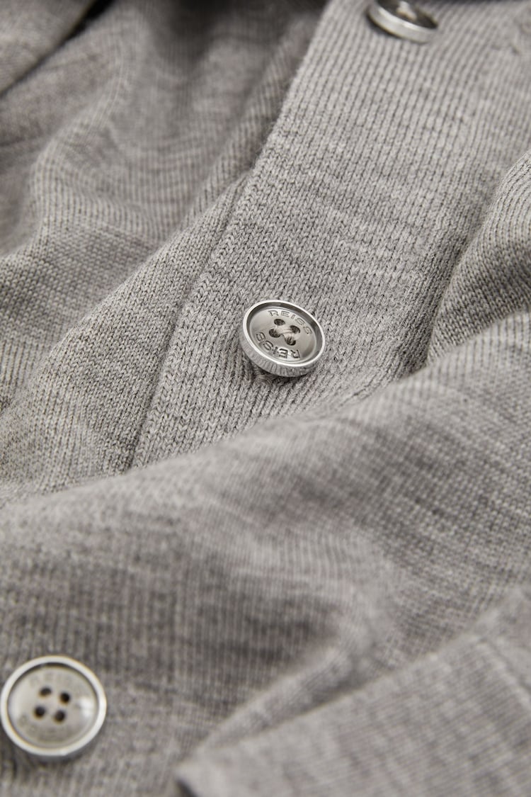 Reiss Warm Grey Melange Taunton Merino Wool Shawl-Collar Cardigan - Image 6 of 6