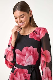 Roman Pink Floral Print Tie Detail Dress - Image 4 of 5