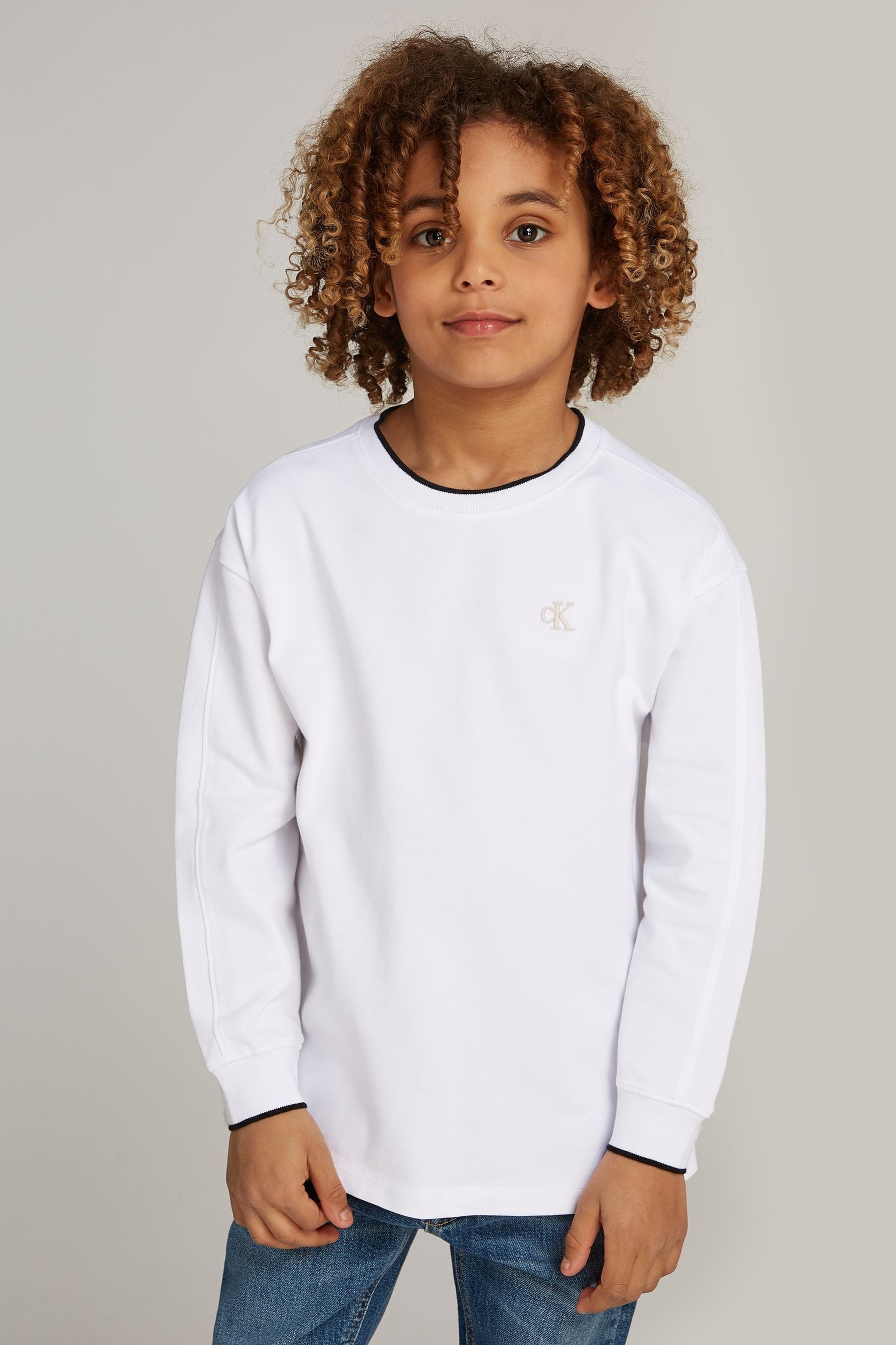 Buy Calvin Klein White Long Sleeved Pique Relaxed Tipping T Shirt from Next Malta