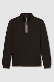 Reiss Chocolate Brown Hale Leather-Placket Interlock-Jersey Sweatshirt - Image 2 of 6