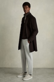 Reiss Chocolate Brown Hale Leather-Placket Interlock-Jersey Sweatshirt - Image 3 of 6