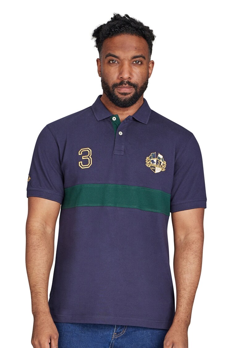 Raging Bull Blue Cut And Sew Panel Pique Polo Shirt - Image 1 of 7