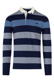 Raging Bull Blue Long Sleeve Irregular Stripe Rugby Shirt - Image 5 of 5