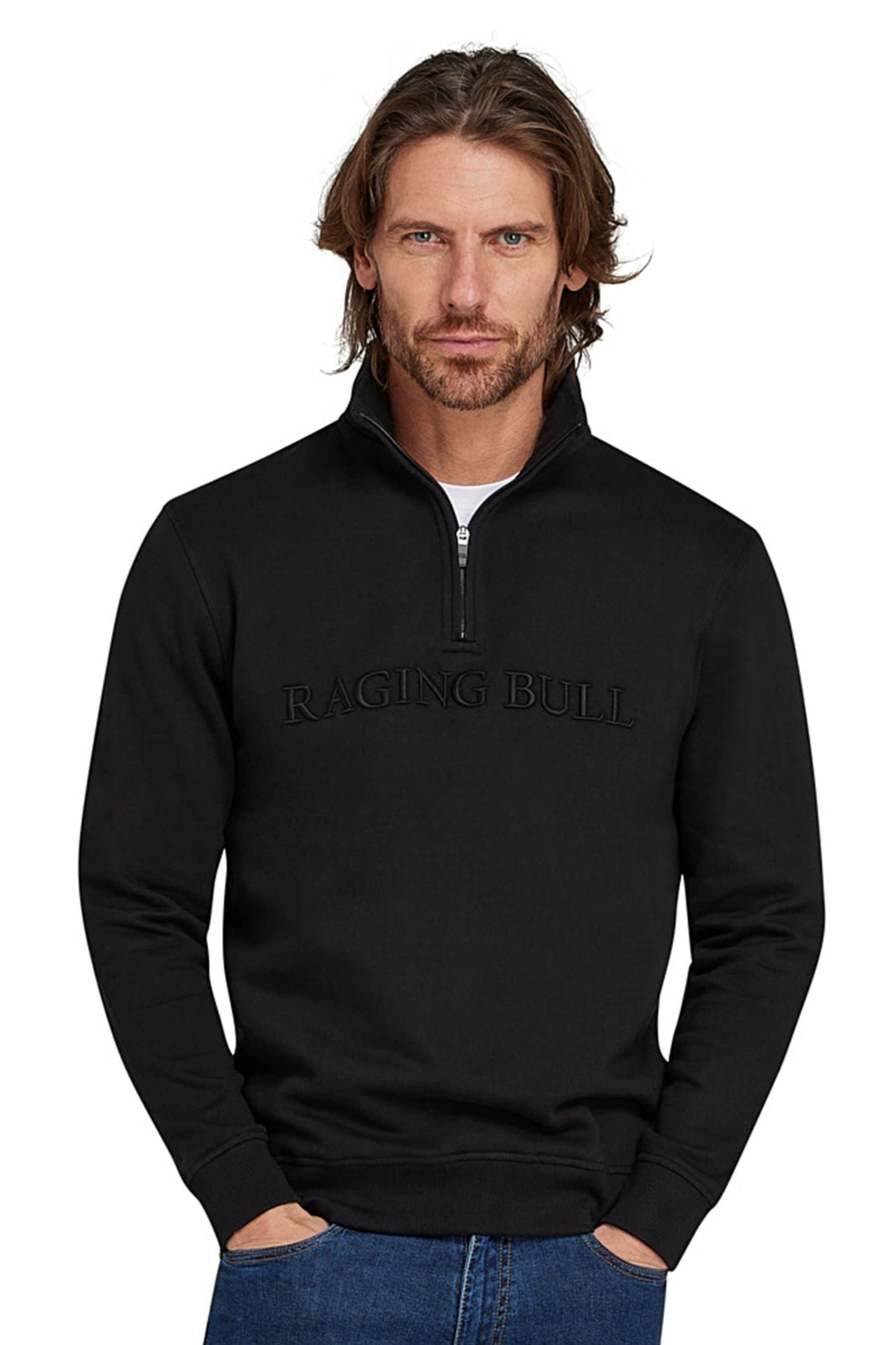 Buy Raging Bull Tonal Embroidered 100 Cotton Quarter Zip Black Sweatshirt Next Ukraine