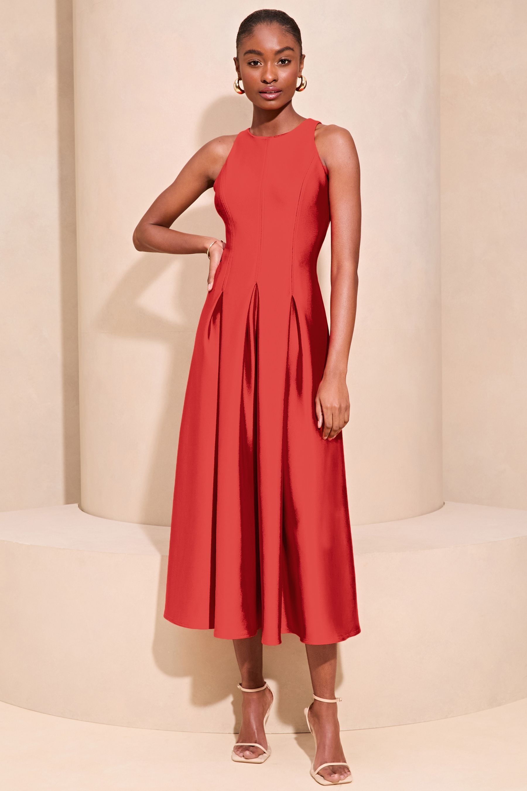 Lipsy Red Halter Neck Skater Prom Midi Dress