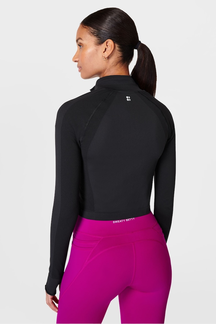 Sweaty Betty Black Athlete Crop Seamless Workout Zip-Up Sweat Top - Image 2 of 8