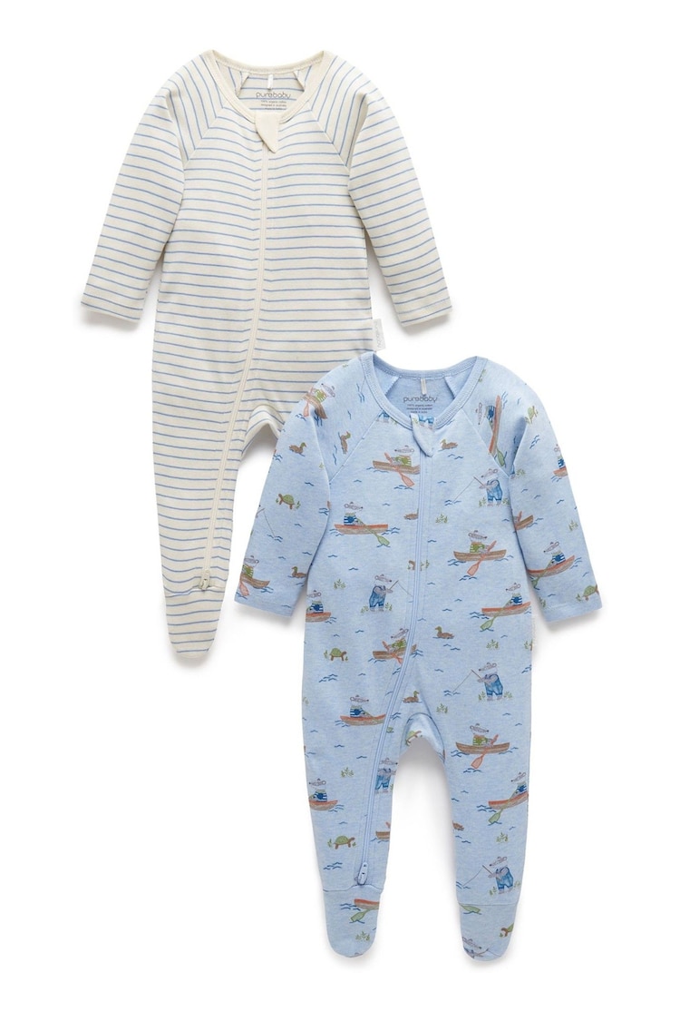 Purebaby Baby Zip 100% Cotton Sleepsuits 2 Pack - Image 1 of 4