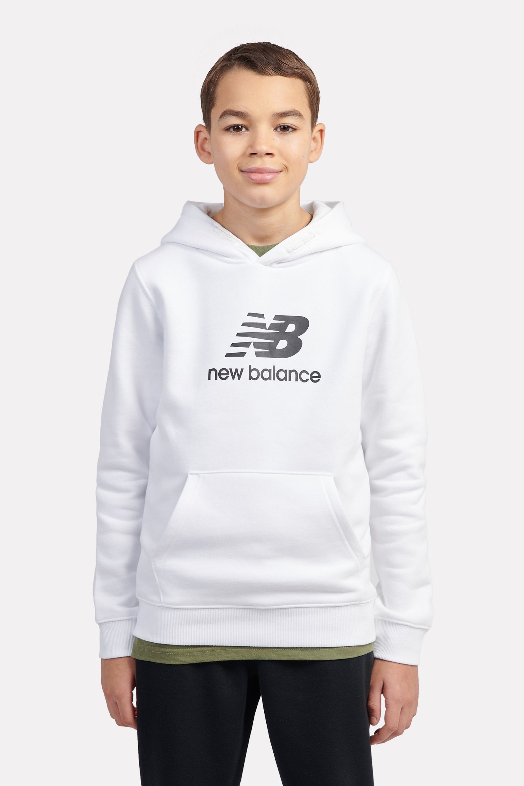 Buy New Balance White Boys Brush Back Stacked Logo Hoodie from the Next UK online shop
