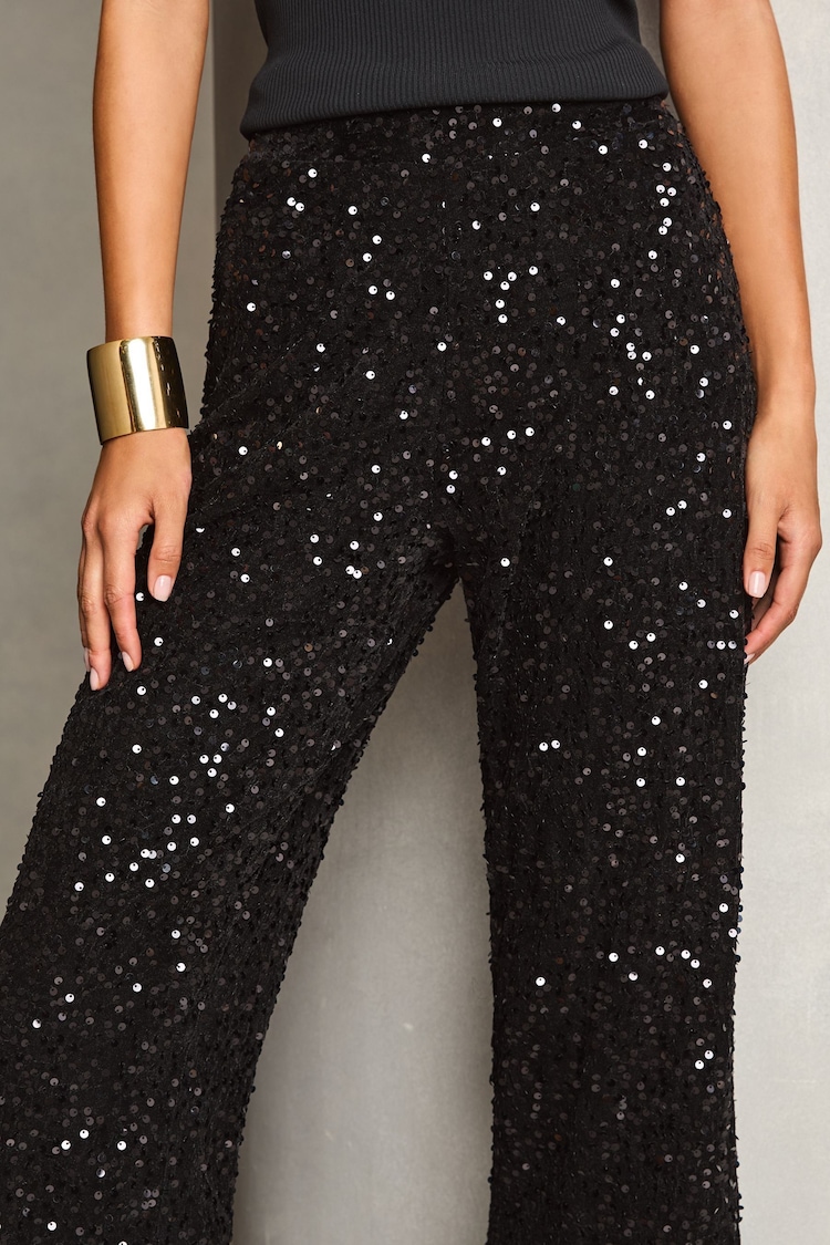 Lipsy Black Petite Sequin Wide Leg Trousers - Image 2 of 4