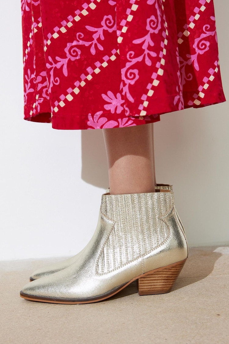 Oliver Bonas Gold Leather Ankle Cowboy Boots - Image 7 of 7