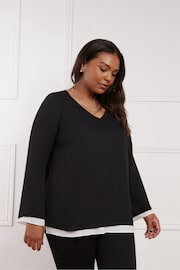 Live Unlimited Black Curve Petite Layered Flared Sleeve Top - Image 1 of 3