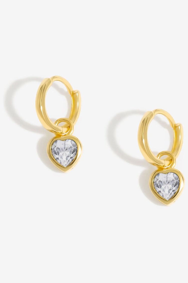 Inicio Gold Tone Gift Pouch Crystal Huggie Heart Charm Earrings - Image 1 of 2