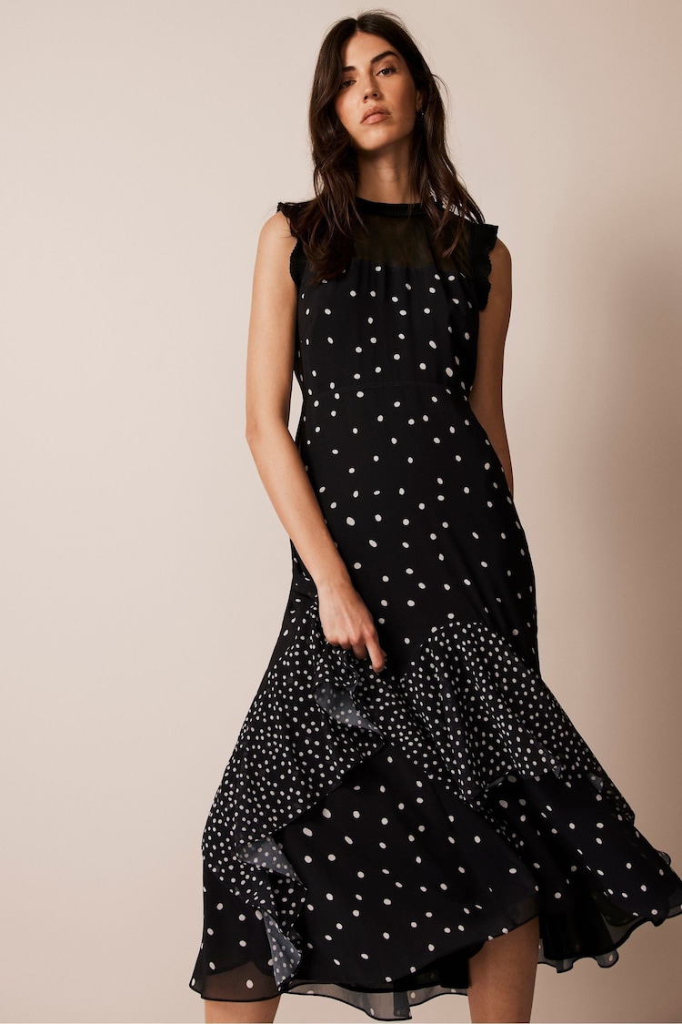 Mint Velvet Black Spot Print Ruffle Maxi Dress - Image 1 of 4