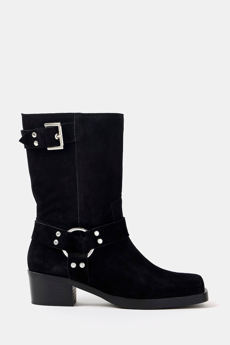 Mint Velvet Black Suede Biker Boots - Image 1 of 2