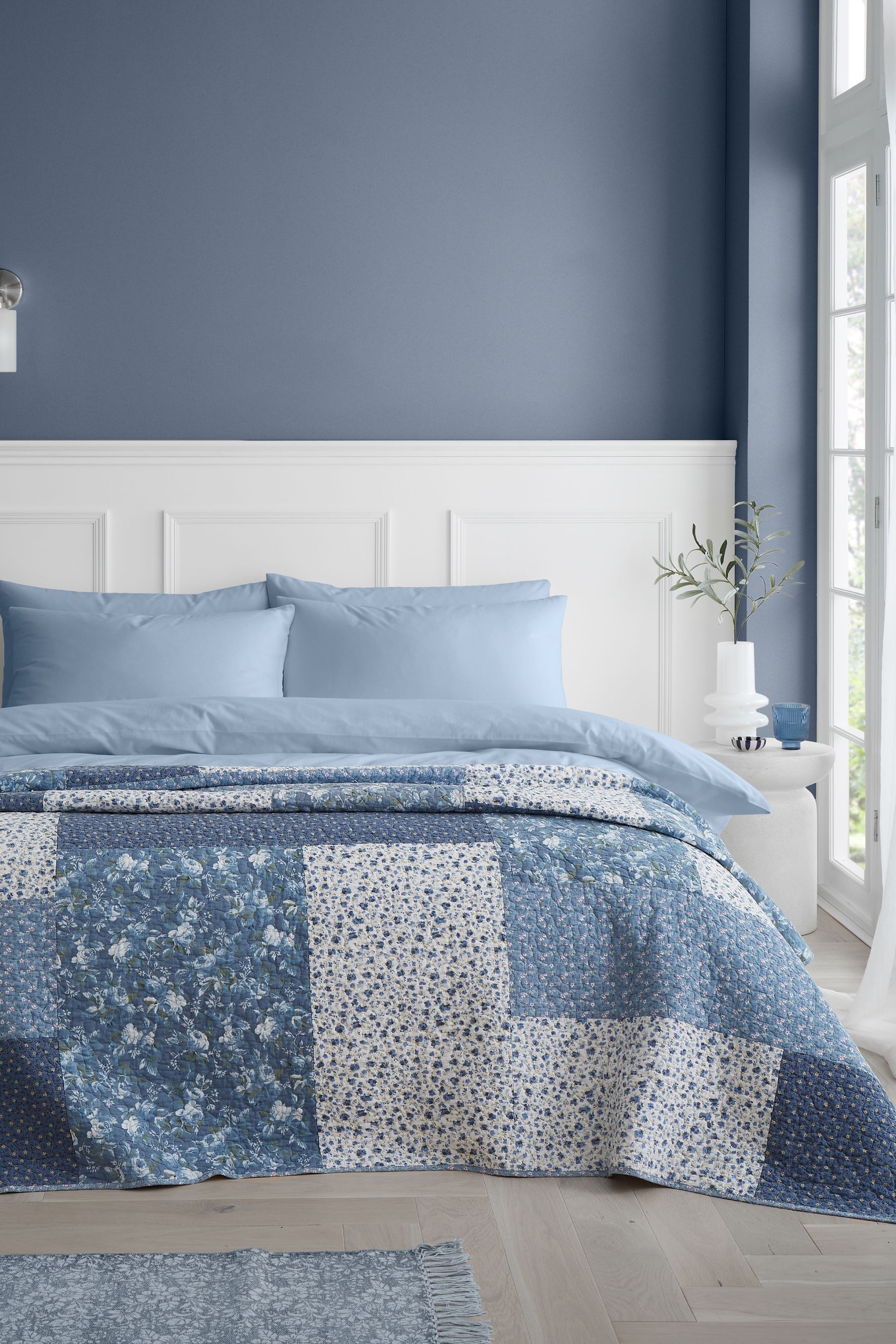 Buy Bianca Blue Cotton Floral Patchwork Bedspread Throw from Next Canada