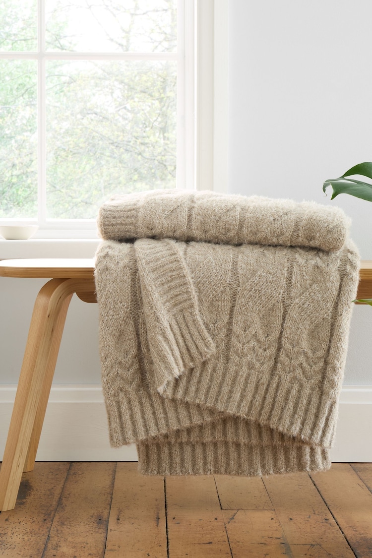 Bianca Natural Cosy Soft Cable Knit Throw - Image 1 of 4