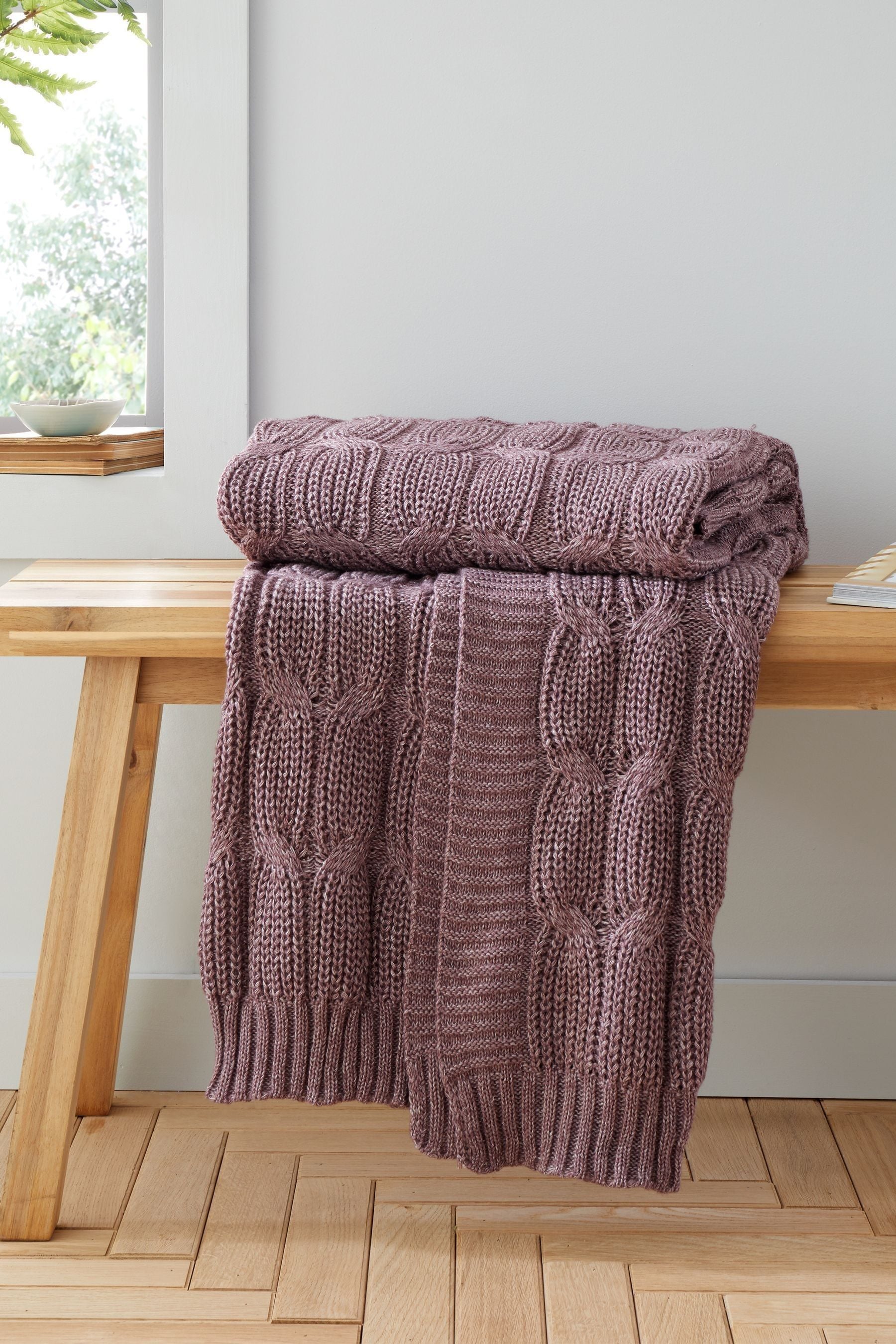 Buy Catherine Lansfield Plum Chunky Marl Knit Cosy Throw from Next Oman