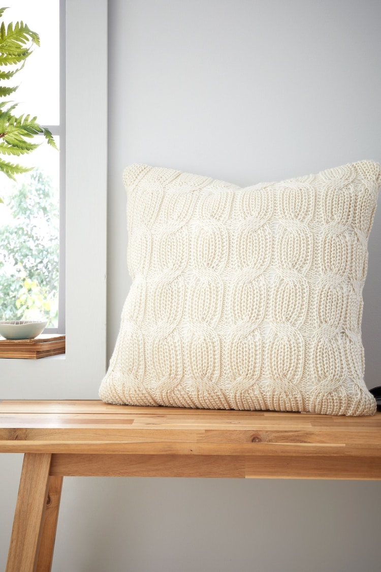 Catherine Lansfield Cream Chunky Marl Knit Cosy Cushion - Image 1 of 5