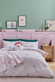 Catherine Lansfield Pink Vintage Christmas Santa Reversible Duvet Cover Set - Image 1 of 5