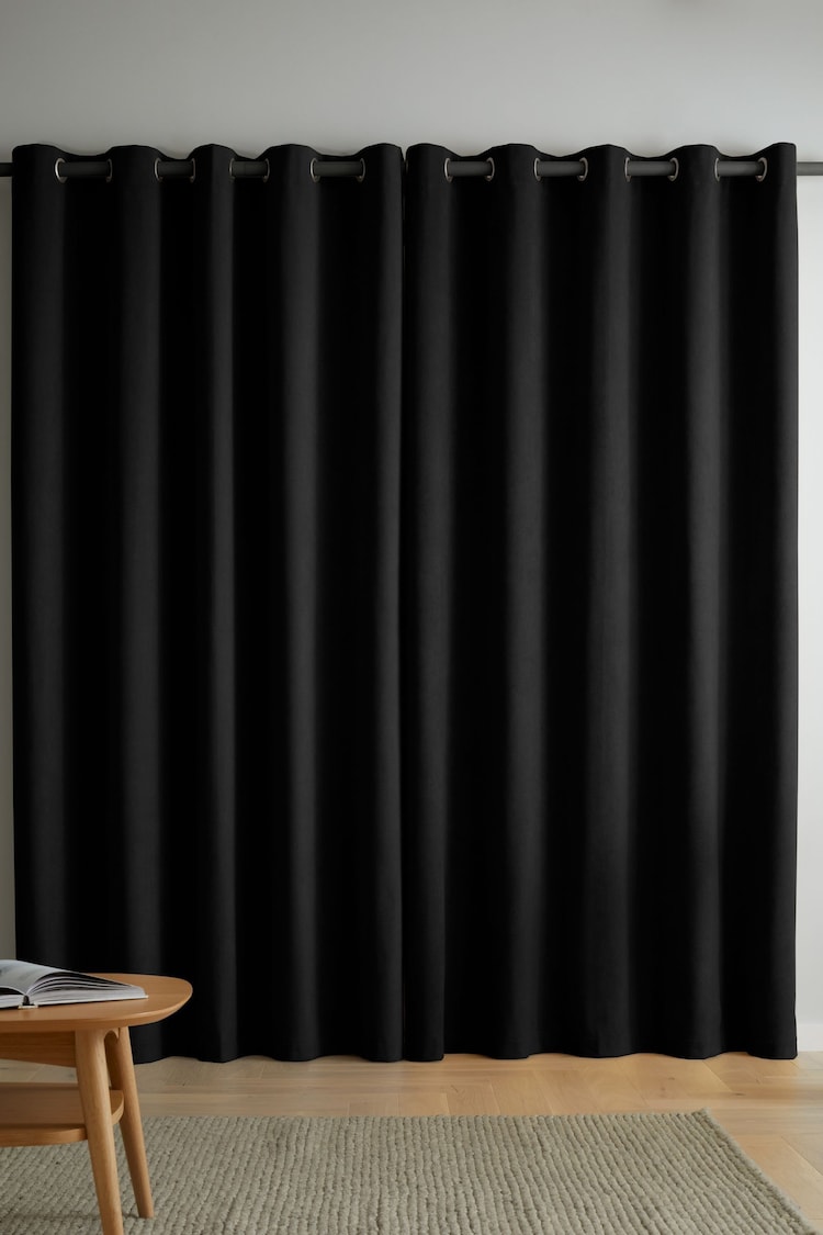 Catherine Lansfield Black Wilson Thermal Blackout Lined Eyelet Curtains - Image 2 of 3