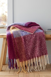 Catherine Lansfield Plum Faux Mohair Check Throw - Image 1 of 3