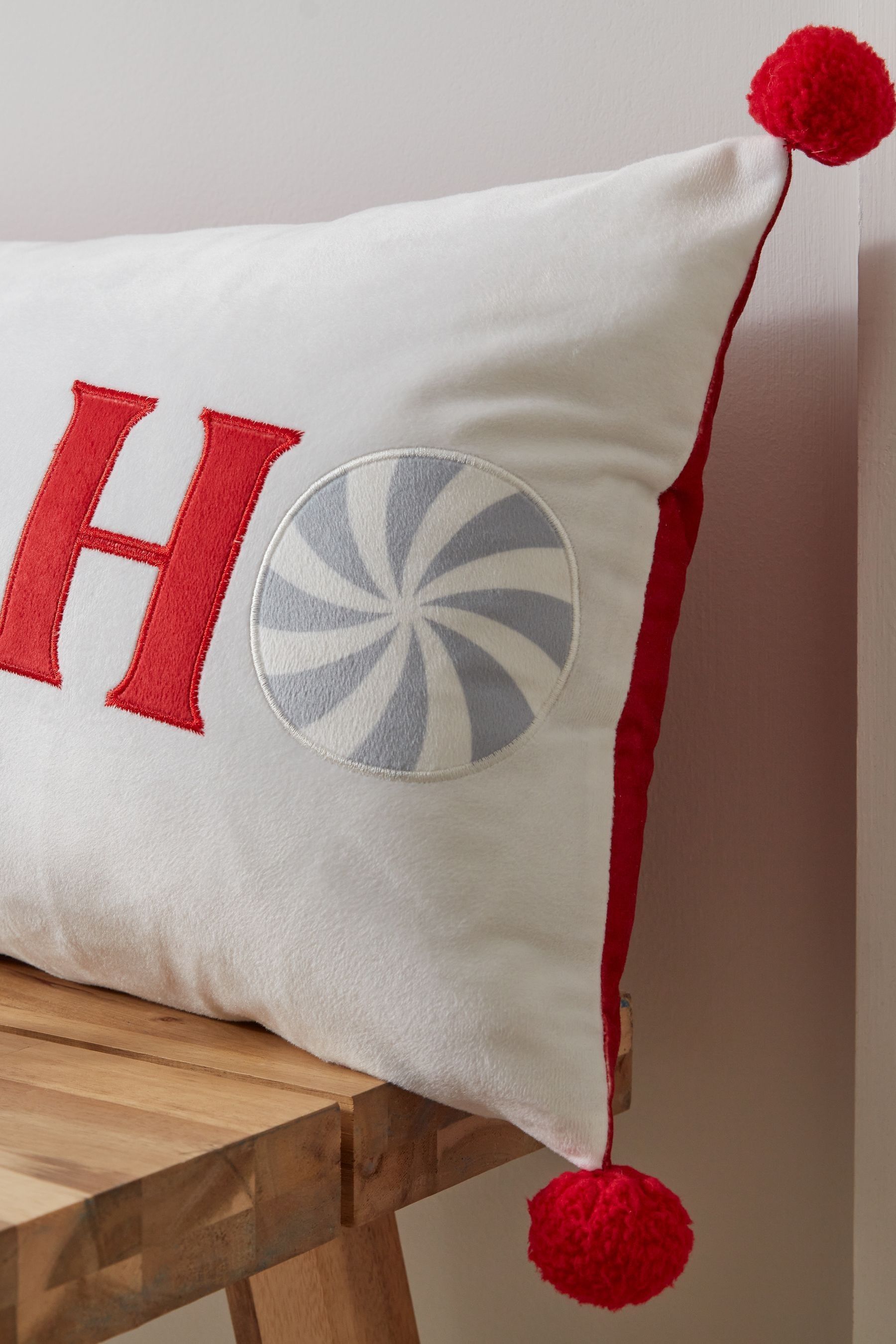Catherine Lansfield White and Red Christmas Ho Ho Ho Pom Pom Cushion