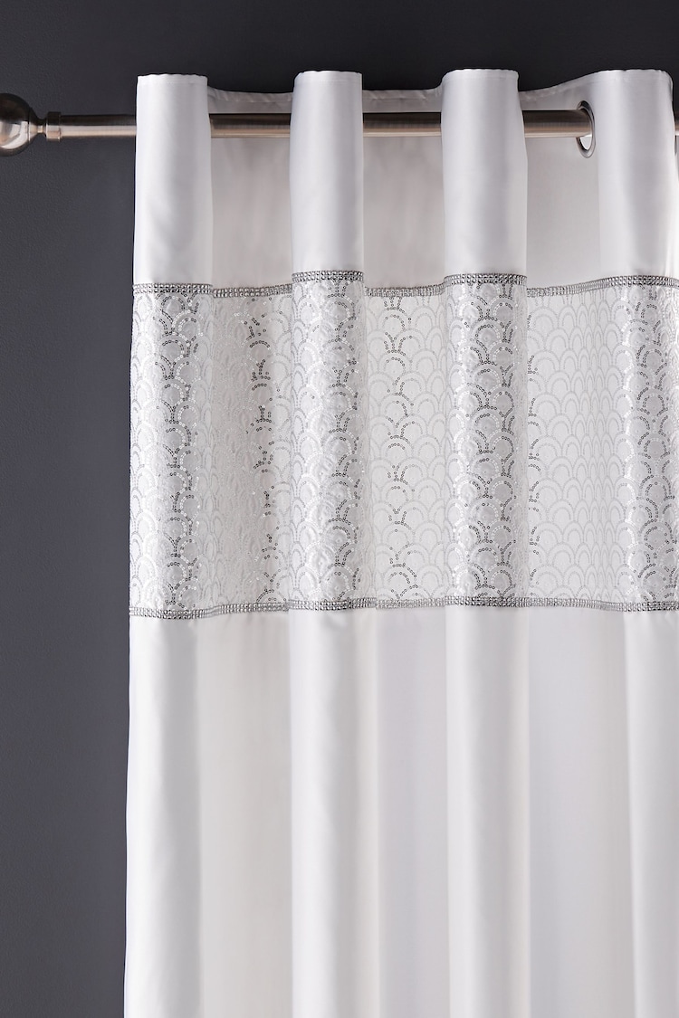 Catherine Lansfield White Deco Sequin Glamour Lined Eyelet Curtains - Image 2 of 2