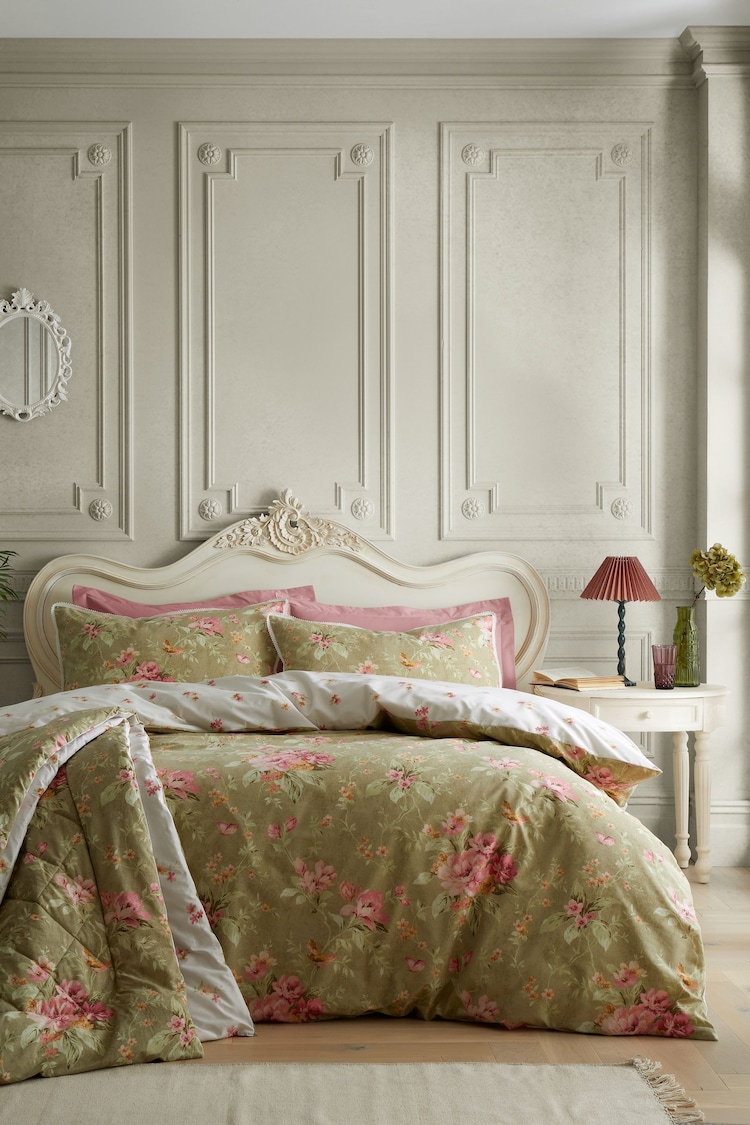 Bridgerton by Catherine Lansfield Green Penelope Floral Reversible Duvet Cover Set - Image 1 of 6