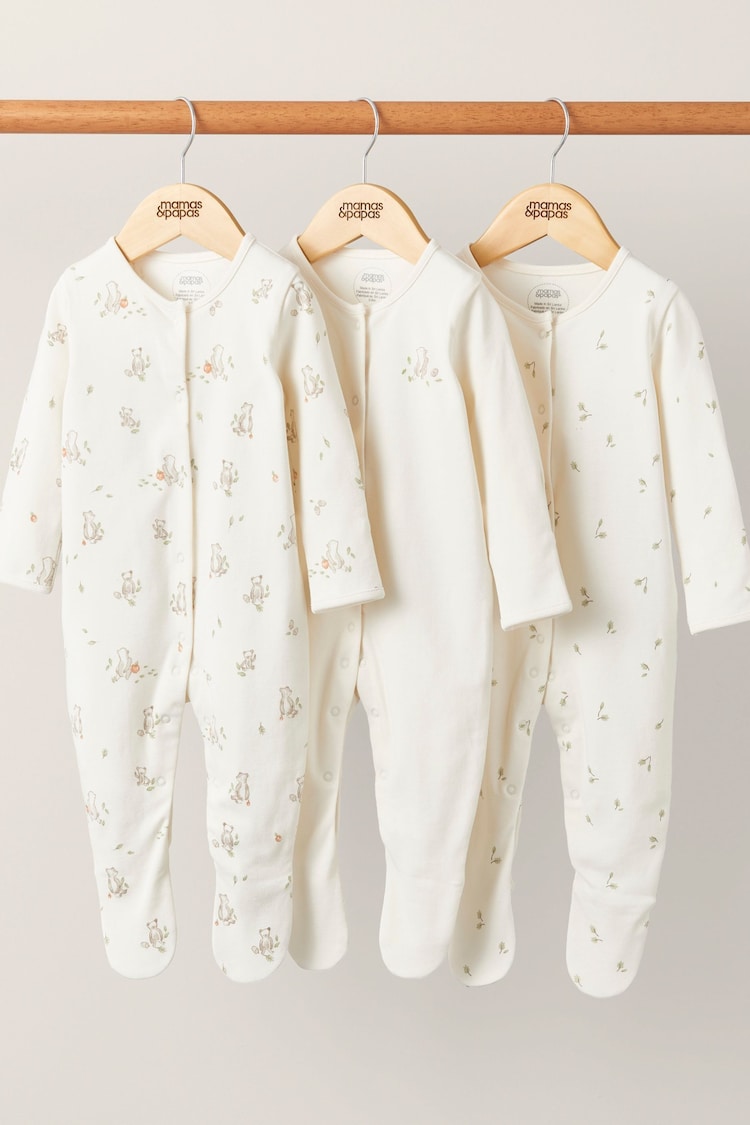 Mamas & Papas Bear Brown Sleepsuits 3 Pack - Image 1 of 3