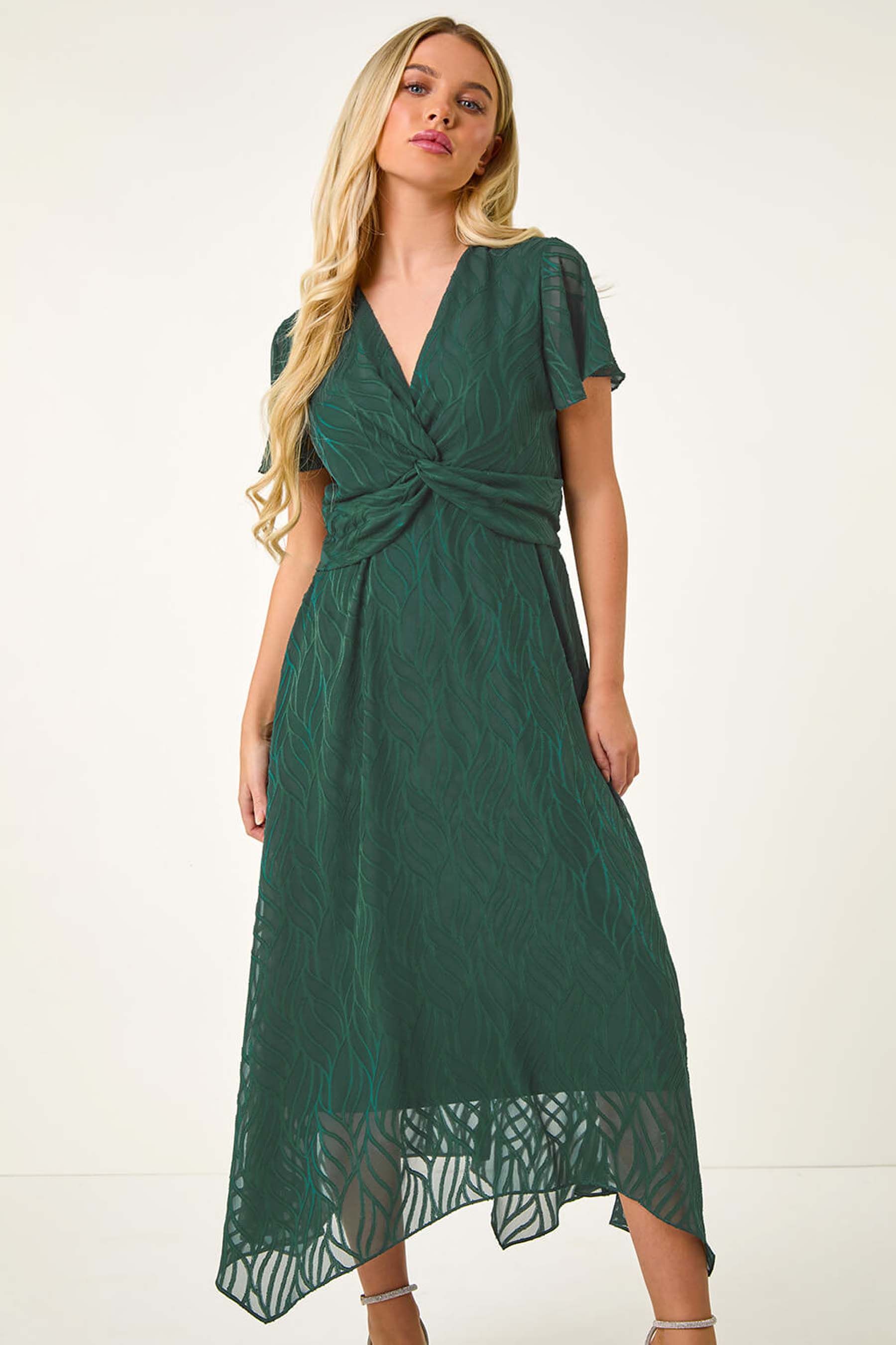 Buy Roman Green Petite Front Twist Jacquard Dress from the Next UK online shop