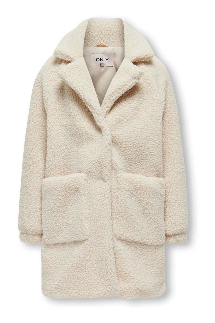 ONLY KIDS Cream Cosy Borg Teddy Button Up Coat - Image 2 of 3