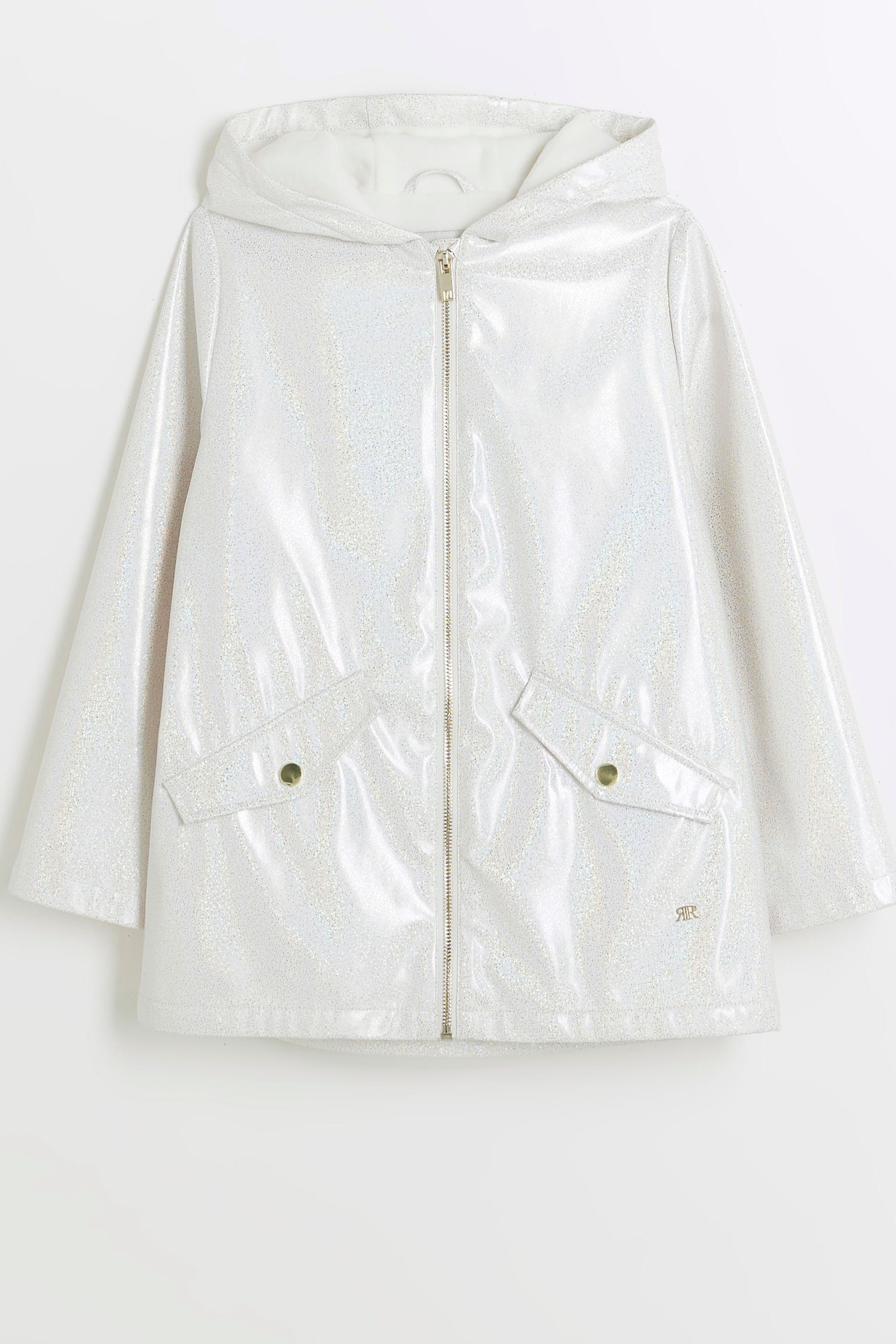 Buy River Island White Girls Glitter Hooded Raincoat from Next Luxembourg