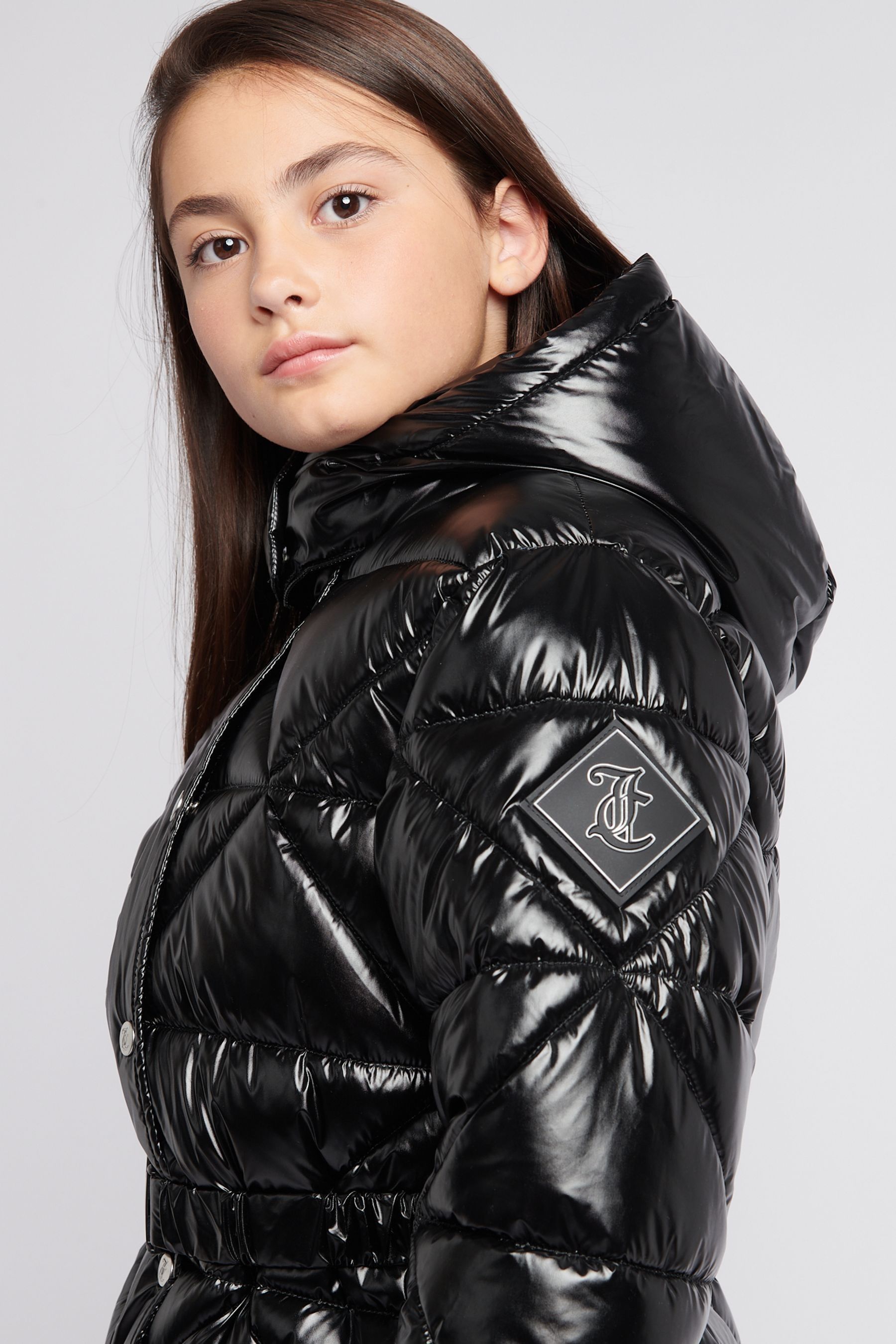 Black high shine padded coat deals