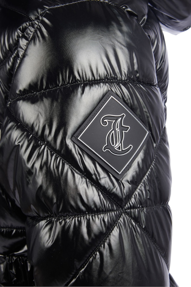 Juicy Couture Black Girls High Shine Belted Mid Length Puffer Coat - Image 5 of 5