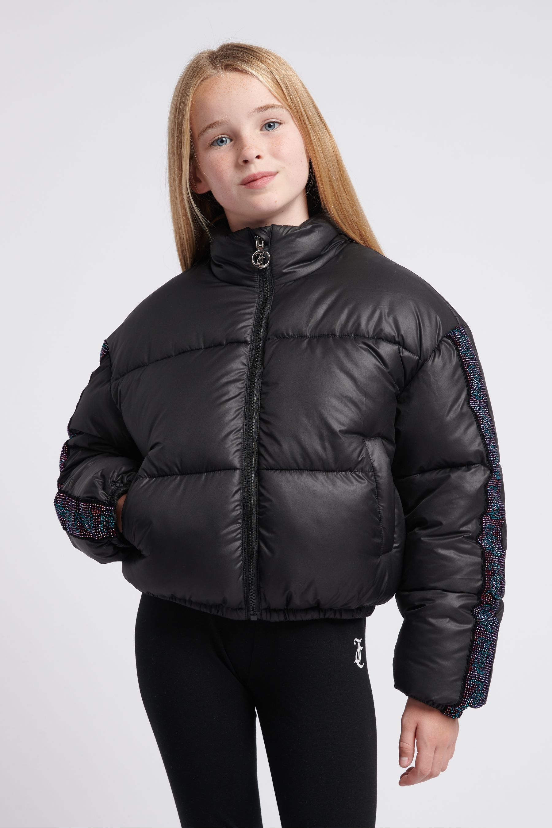 Girls black puffer coat top