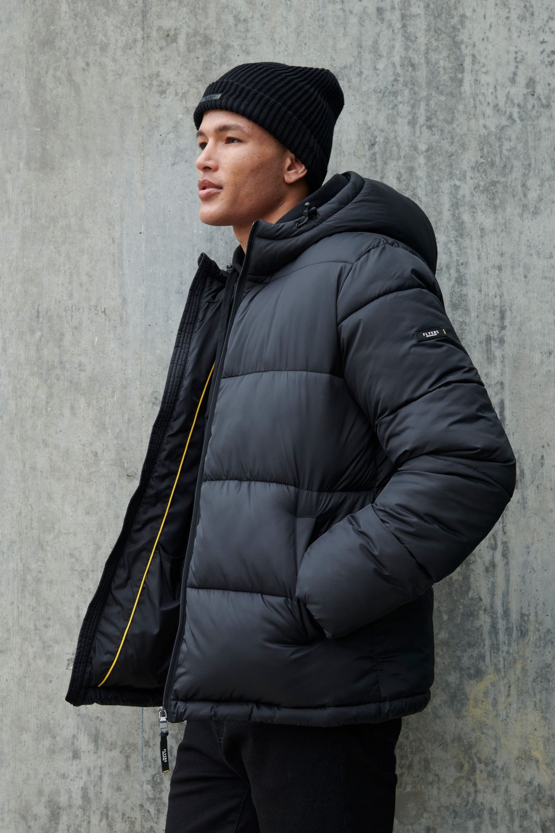 Buy Flyers Mens Wide Baffle Puffer Black Jacket from the Next UK online shop