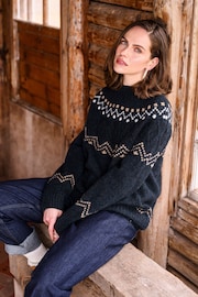 Celtic & Co. Blue Textured Stitch Fair Isle Yoke Jumper - Image 1 of 5