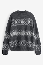 Celtic & Co. Grey Fairisle Pattern Stripe Funnel Neck Jumper - Image 1 of 4