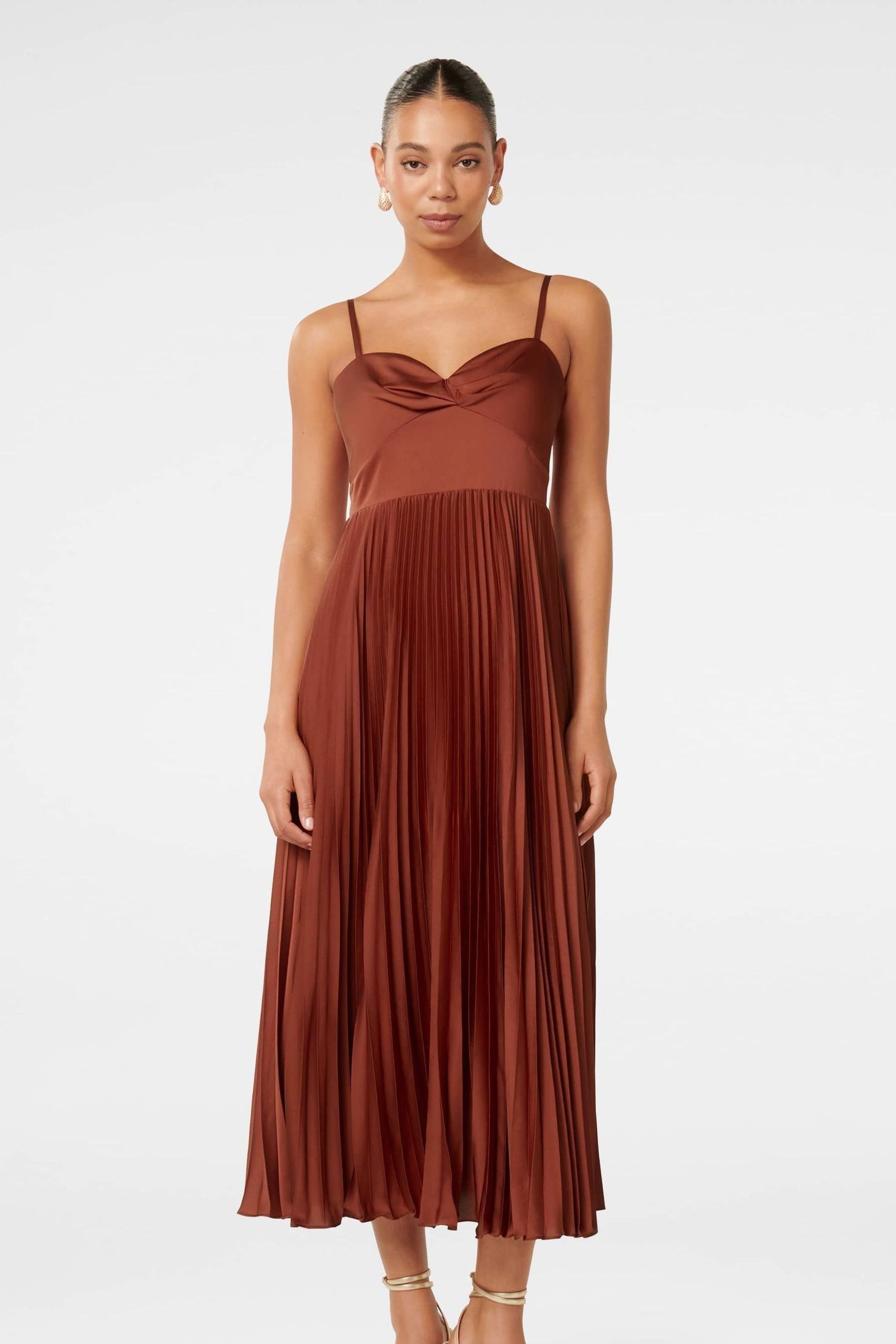 Forever New Orange Chloe Pleated Midi Dress
