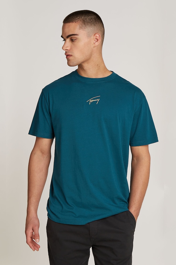 Tommy Jeans Regular Fit Blue Signature T-Shirt - Image 1 de 6