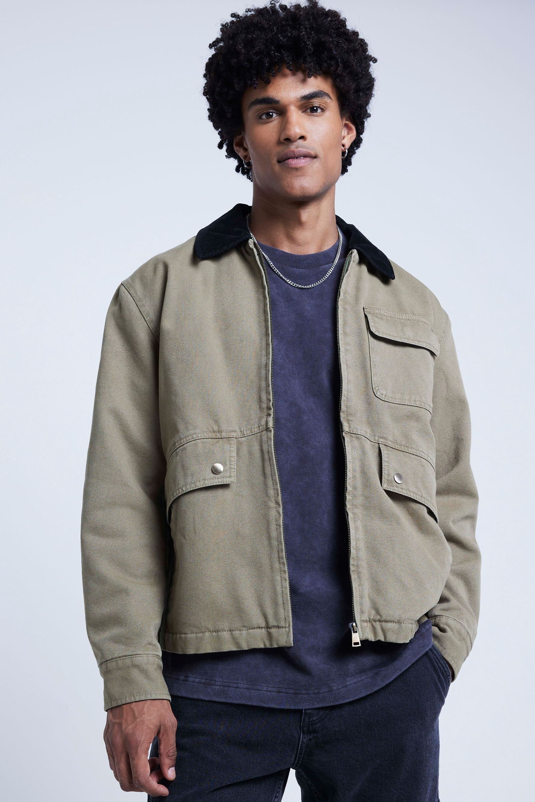 Buy River Island Green Regular Fit Washed Worker 100 Cotton Jacket from the Next UK online shop