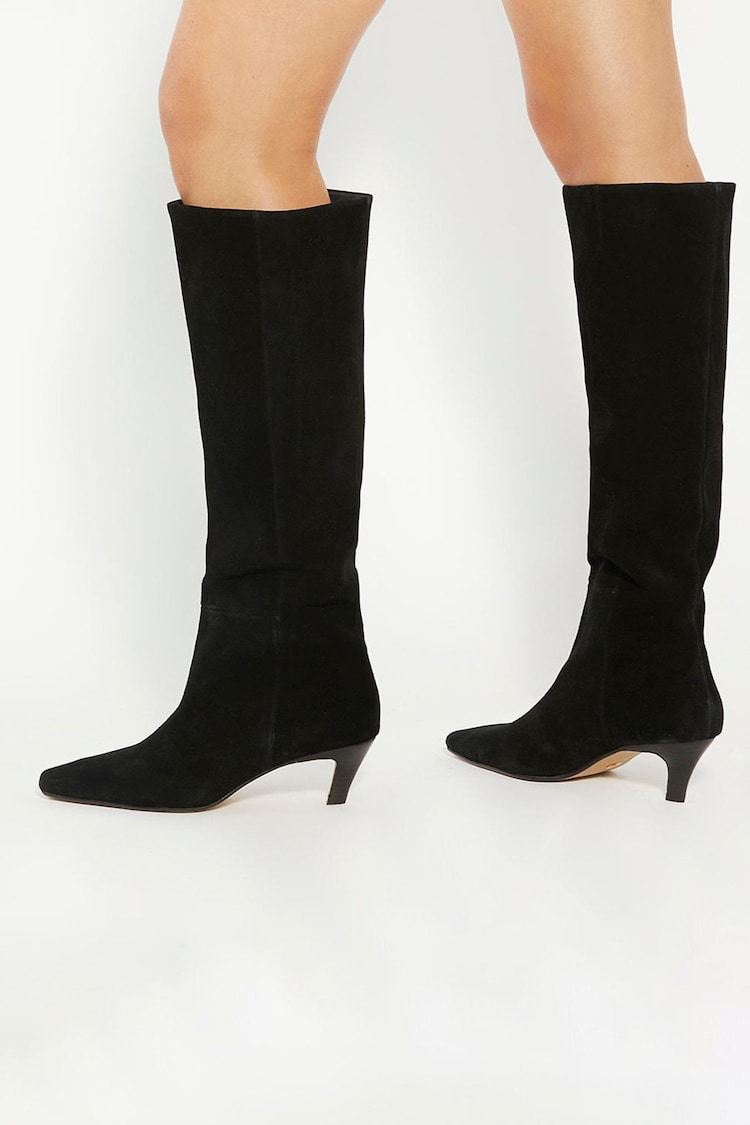 Dune London Black Slink Angle Mid Heel Knee Boots - Image 1 of 6