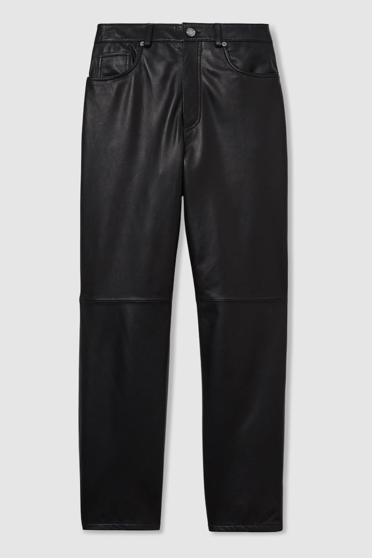 Reiss Black Verona Leather Slim-Leg Trousers - Image 2 of 6