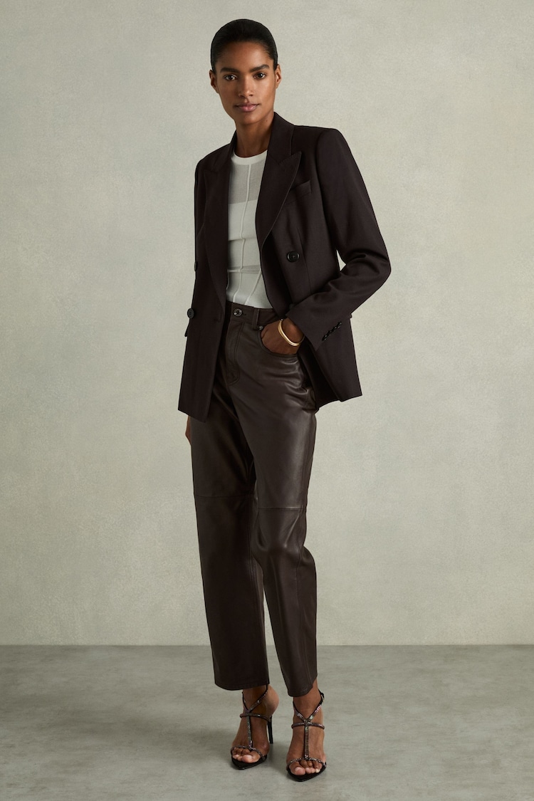 Reiss Chocolate Verona Leather Slim-Leg Trousers - Image 1 of 6