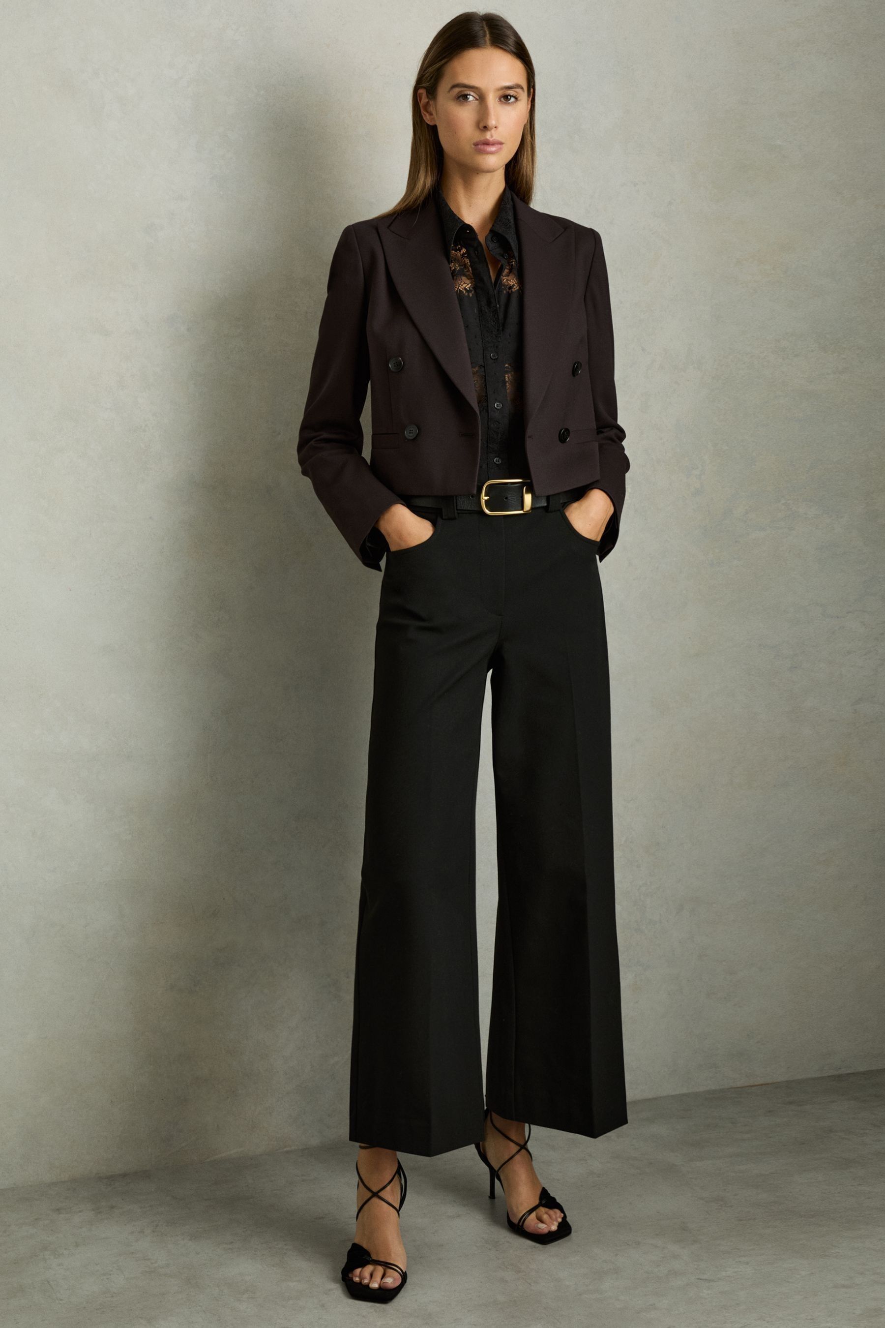 Buy Reiss Black Myrtle Petite Cropped Wide Leg Twill Trousers from Next Luxembourg